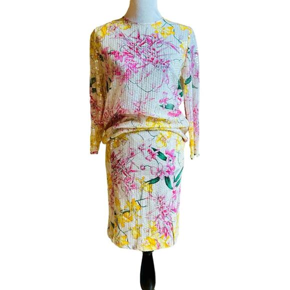 Valentino Miss V two piece skirt set sequin floral sz 10 - Picture 2 of 11